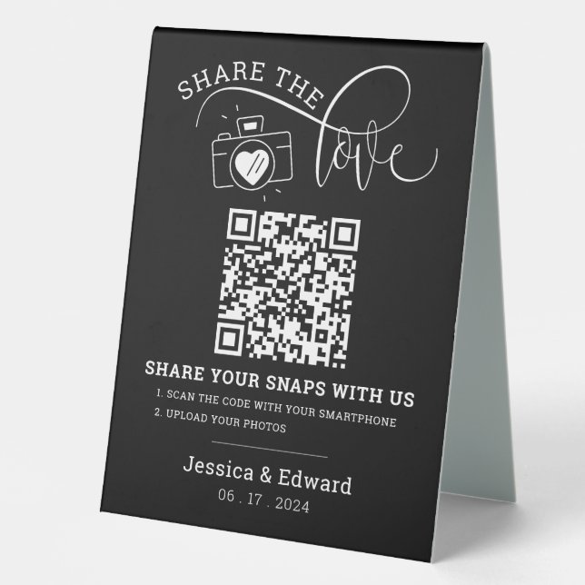 Capture the Liebe QR Code Black Chic Moderne Hochz Tischaufsteller (Vorderseite)