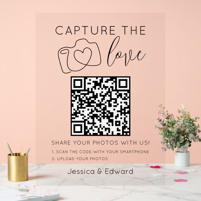 Capture the Liebe QR Code Black Simple Modern Chic Acrylschild (Hochzeit)
