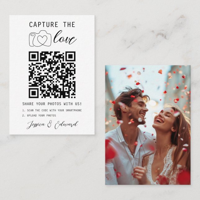 Capture the Liebe QR Code Foto Moderne Hochzeit Platzkarte (Vorne/Hinten)