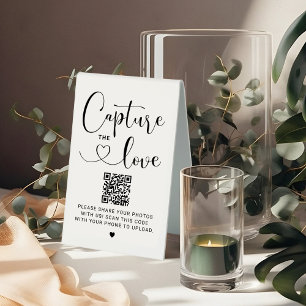 Capture the Liebe QR Code Heart Script Wedding Sig Tischaufsteller