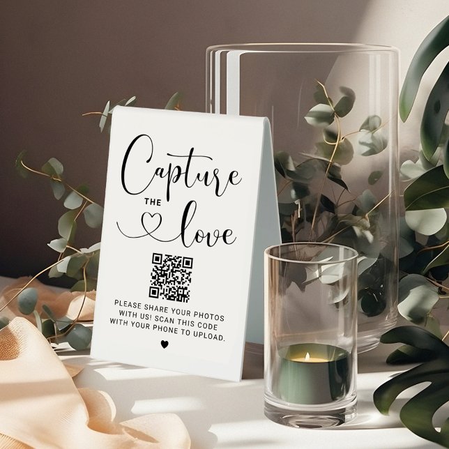 Capture the Liebe QR Code Heart Script Wedding Sig Tischaufsteller (Von Creator hochgeladen)