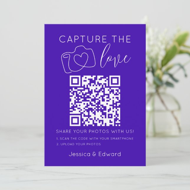 Capture the Liebe Qr Code Neon Blue Minimal Modern (Stehend Vorderseite)