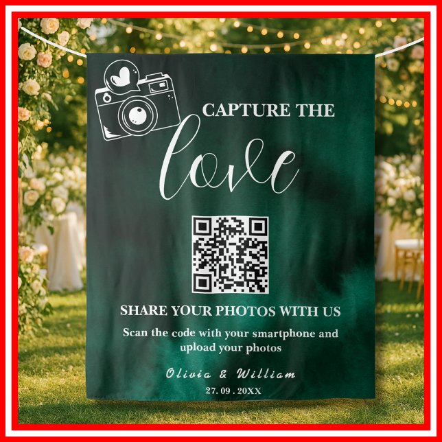 Capture The Love Emerald Green QR Backdrop Wandteppich (Von Creator hochgeladen)