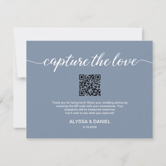 Capture the love QR code wedding photo share blue Einladung (Vorderseite)