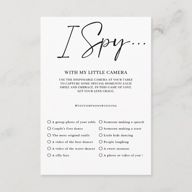 Capturez l'amour Menu du jeu de mariage Photo I Sp (Devant)