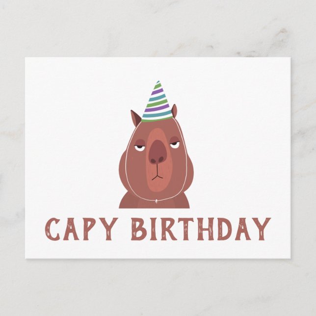 "CAPY BIRTHDAY" Capybara mit Party Hat Postkarte (Vorderseite)