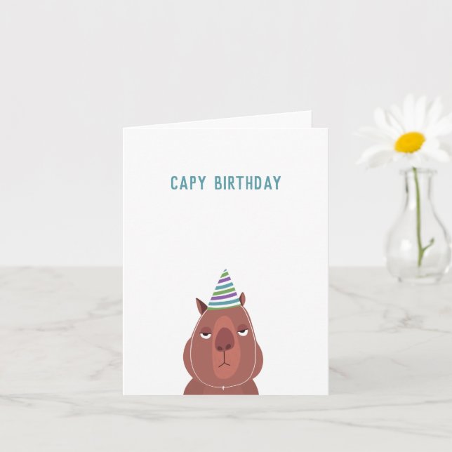 "Capy Birthday" Capybara Party Hat | Leere Innen Karte (Kleine Pflanze)
