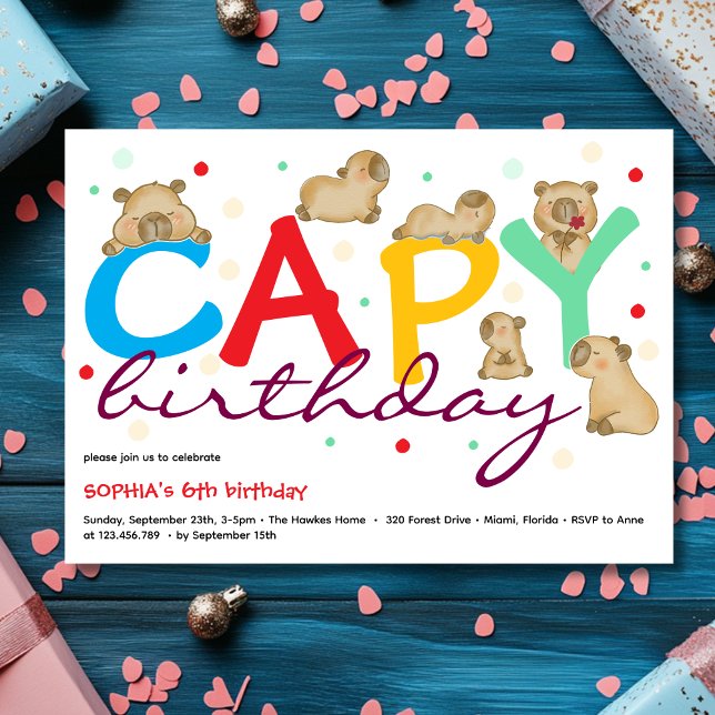 Capy capybara birthday invitation (Créateur téléchargé)