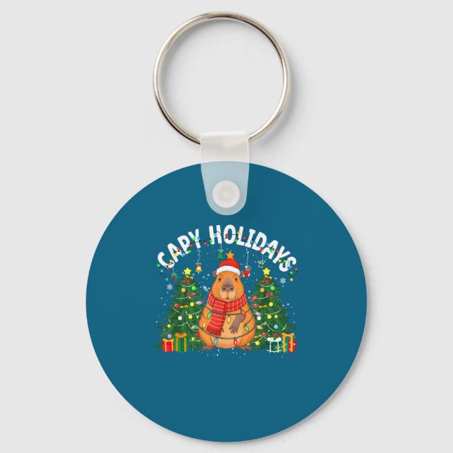 Capy Holidays Capybara Santa Hat Xmas Men Women Ki Schlüsselanhänger (Vorderseite)