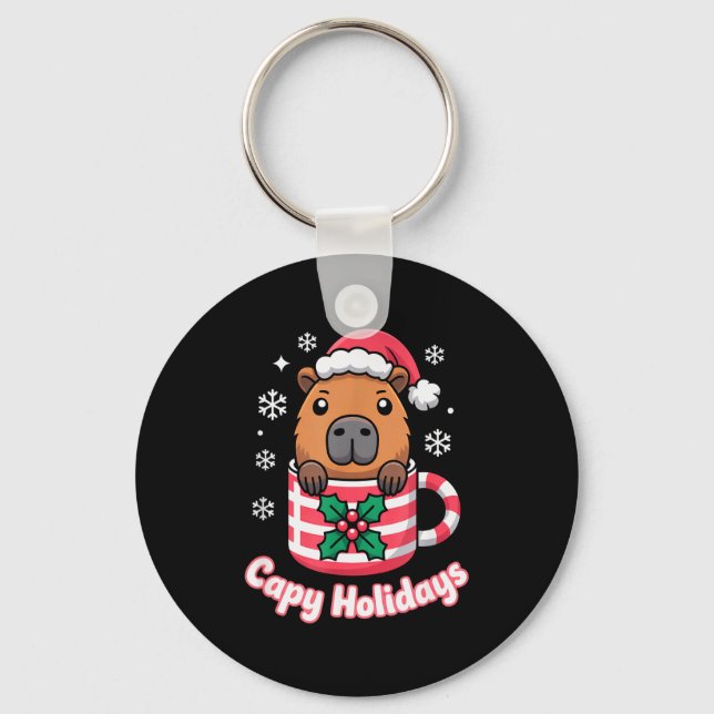 Capy Holidays Cute Capybara Christmas Santa Hat  Schlüsselanhänger (Vorderseite)