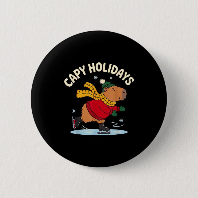 Capy Holidays Ice Skating Capybara Funny Xmas Chri Button (Vorderseite)