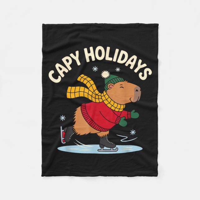 Capy Holidays Ice Skating Capybara Funny Xmas Chri Fleecedecke (Vorderseite)