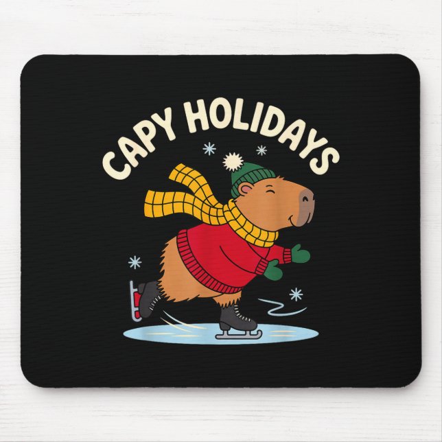 Capy Holidays Ice Skating Capybara Funny Xmas Chri Mousepad (Vorne)