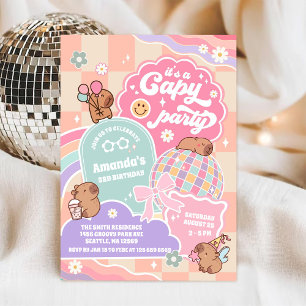 Capy Party Retro Groovy Daisy Geburtstagseinladung Einladung