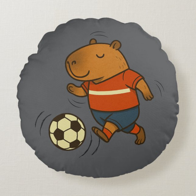 Capyball Champion: Die Sporty Capybara Rundes Kissen (Vorderseite)