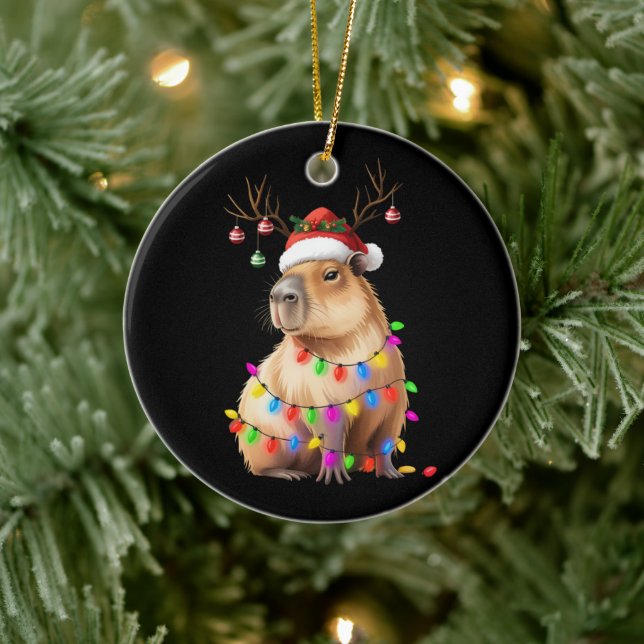 Capybara Animal Lover Christmas Lights Cappy Xmas Keramik Ornament (Baum)
