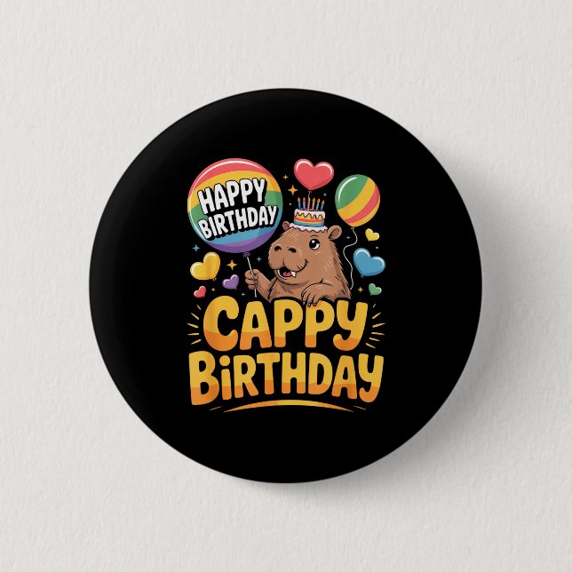 Capybara Animal Lover Fun Cappy Birthday Party Sup Button (Vorderseite)
