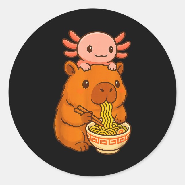 Capybara Anime Ramen Axolotl Funny Graphic Kawaii  Runder Aufkleber (Vorderseite)