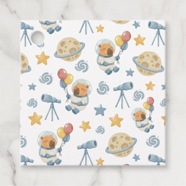 Capybara Astronaut Muster Gefälligkeitstags Geschenkanhänger (Vorderseite)