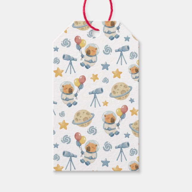 Capybara Astronaut Muster Geschenktasten Geschenkanhänger (Vorderseite)