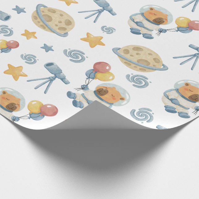 Capybara Astronautenmuster - Papierrolle Geschenkpapier (Ecke)