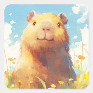 Capybara auf der Wiese Quadratischer Aufkleber