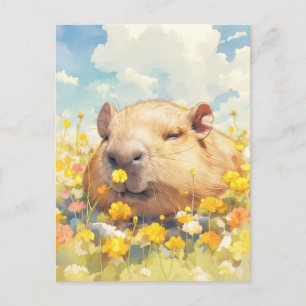 Capybara auf einer sonnigen gelben Wiesen voller W Postkarte