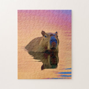 Capybara aus einem ruhigen See