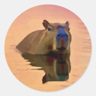 Capybara aus einem ruhigen See Runder Aufkleber