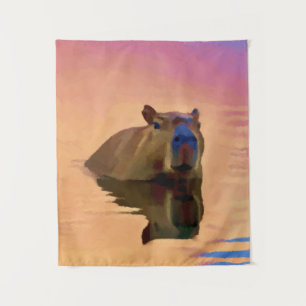 Capybara aus einem ruhigen See Wandteppich