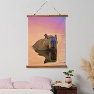 Capybara aus einem ruhigen See Wandteppich Mit Holzrahmen
