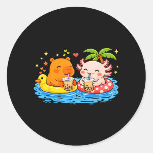 Capybara Axolotl auf Pool-Schwimmkörpern beim Trin Runder Aufkleber