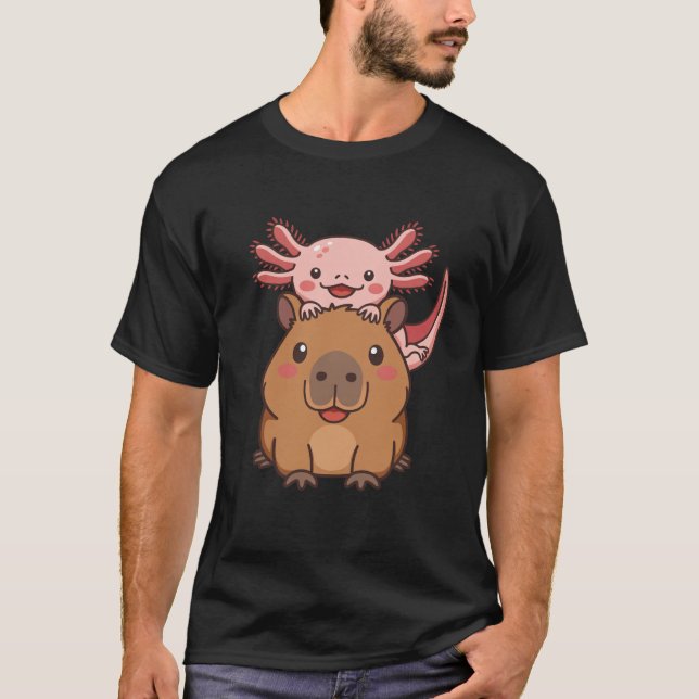 Capybara Axolotl Kawaii Animal Lover Zoo Day T-Shirt (Vorderseite)