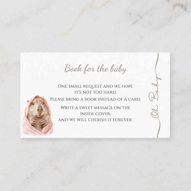 Capybara Baby Shower • Book for Baby Visitenkarte (Vorderseite)