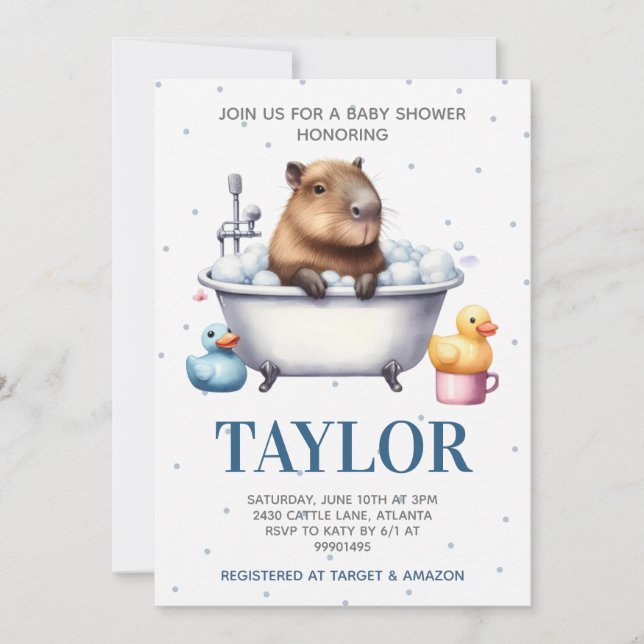 Capybara Baby shower Invitation Einladung (Vorderseite)