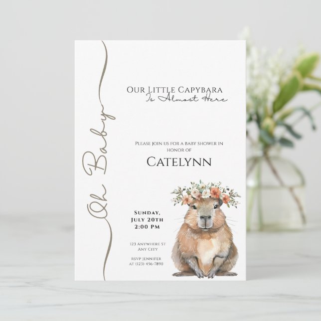 Capybara Baby Shower Invitation • Oh Baby (Debout devant)