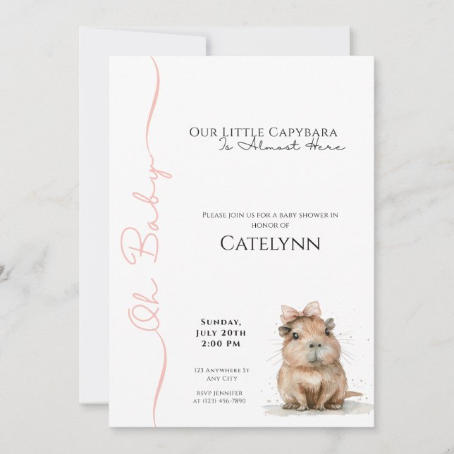 Capybara Baby Shower Invitation • Oh Baby Girl Save The Date (Vorderseite)
