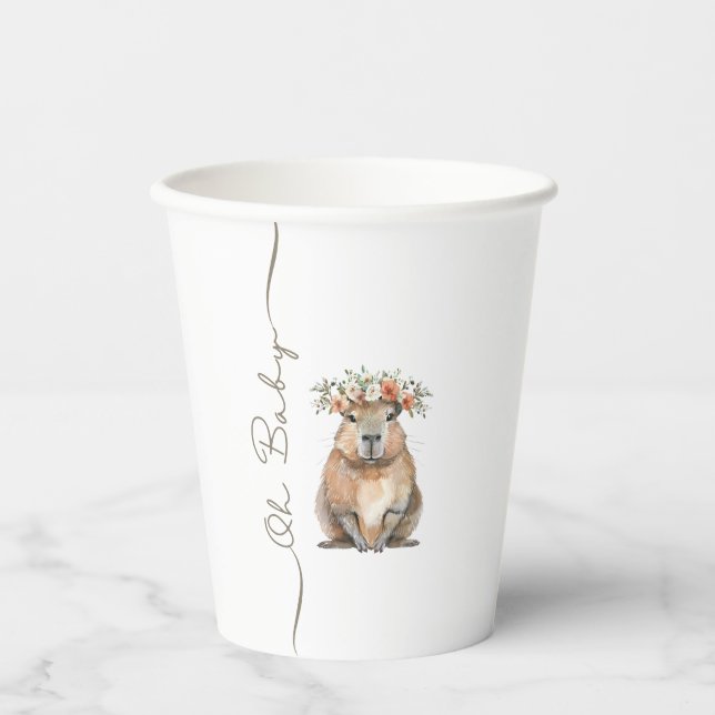 Capybara Baby Shower • Oh Baby Wildflower Pappbecher (Vorderseite)