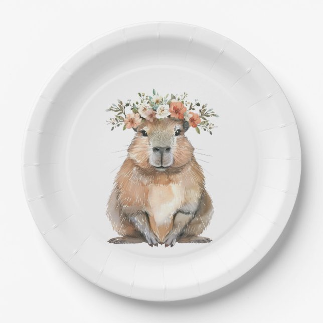 Capybara Baby Shower • Oh Baby Wildflower Pappteller (Vorderseite)