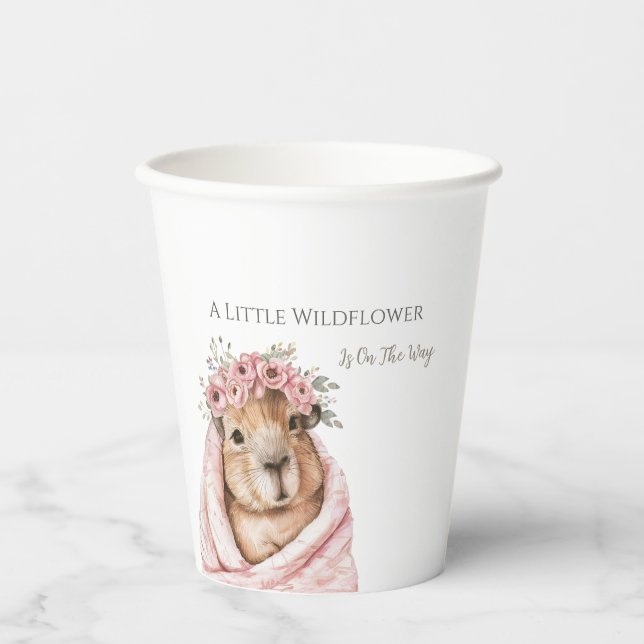 Capybara Baby Shower • Wildflower Paper Plate Pappbecher (Vorderseite)