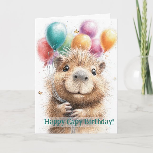 Capybara Birthday Card • Cute Balloon Design Karte (Vorderseite)