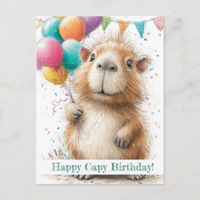 Capybara Birthday Card • Cute Balloon Design Postkarte (Vorderseite)