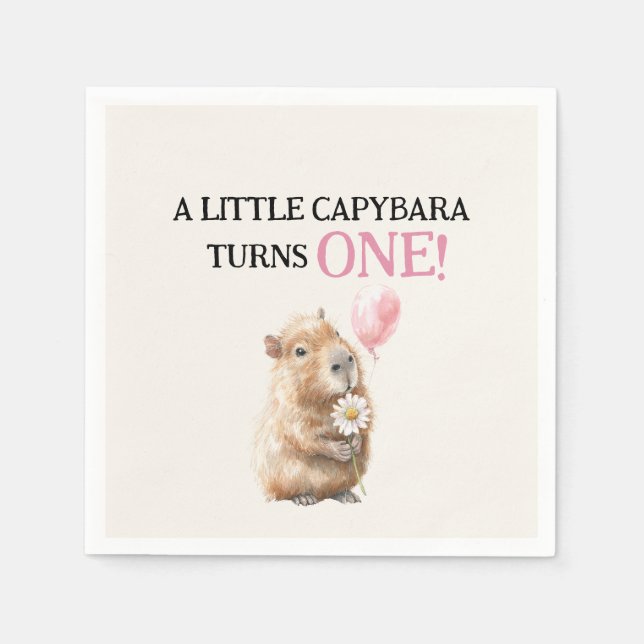 Capybara Birthday Napkin • First Birthday Serviette (Vorderseite)