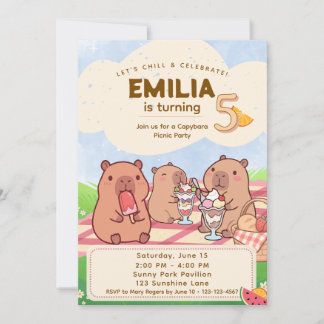 Capybara Birthday Picnic Invitation Einladung