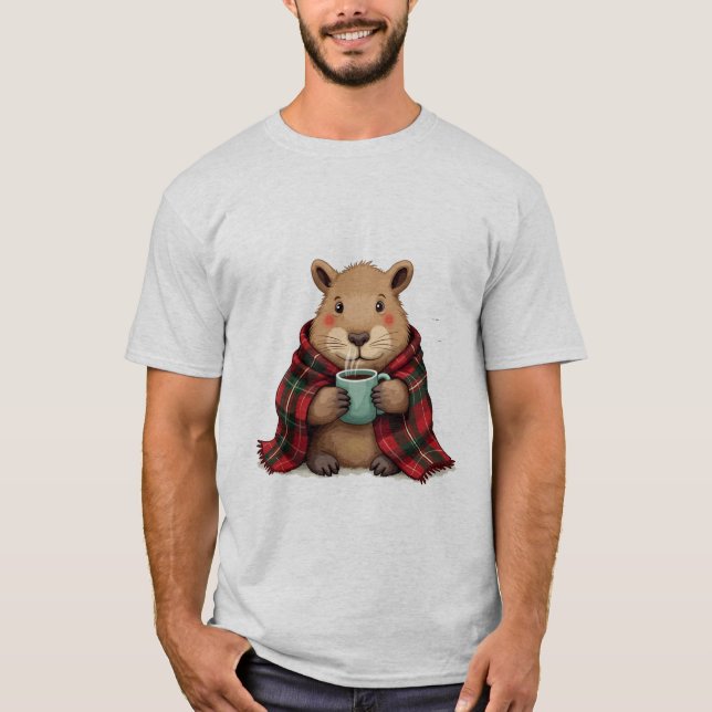 Capybara Blanket Kaffee Weihnachten - Tierliebhabe T-Shirt (Vorderseite)