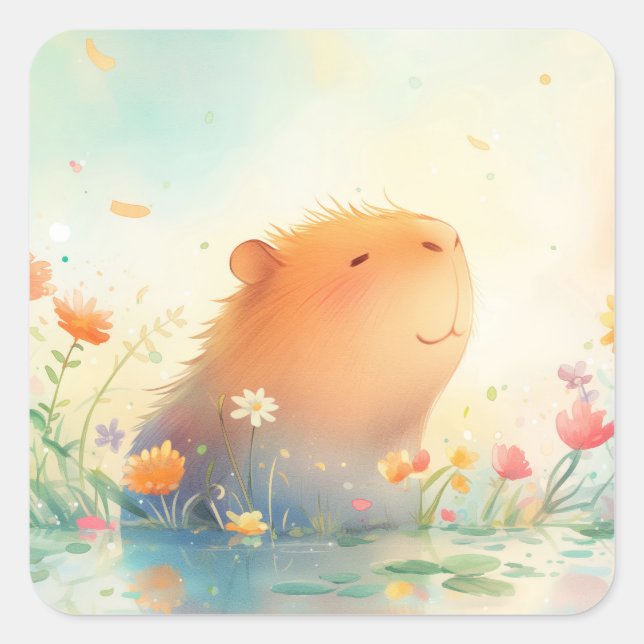 Capybara-Blume Quadratischer Aufkleber (Vorderseite)