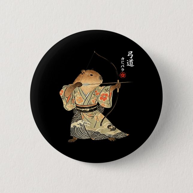 Capybara-Bogenschießen-Samurai-Kyudo-Japanische-Ti Button (Vorderseite)