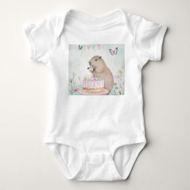 Capybara Cakefest Birthday One Piece Bodysuit Baby Strampler (Vorderseite)