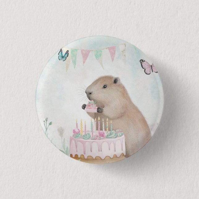 Capybara Cakefest Kids Party Button (Vorderseite)