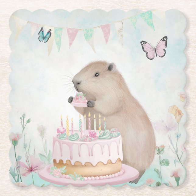 Capybara Cakefest Kids Party Paper Untersetzer (Vorderseite)